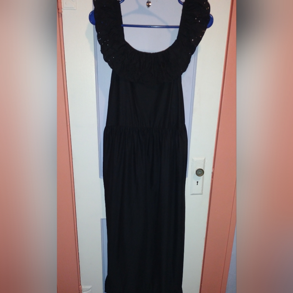 Maurice Ruffle Eyelet Trim Maxi Dress